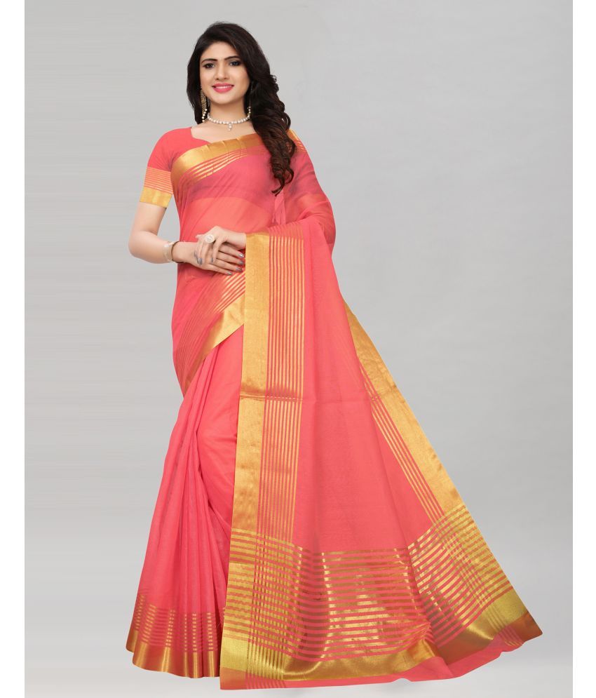     			Samah Cotton Silk Woven Saree With Blouse Piece - Peach ( Pack of 1 )