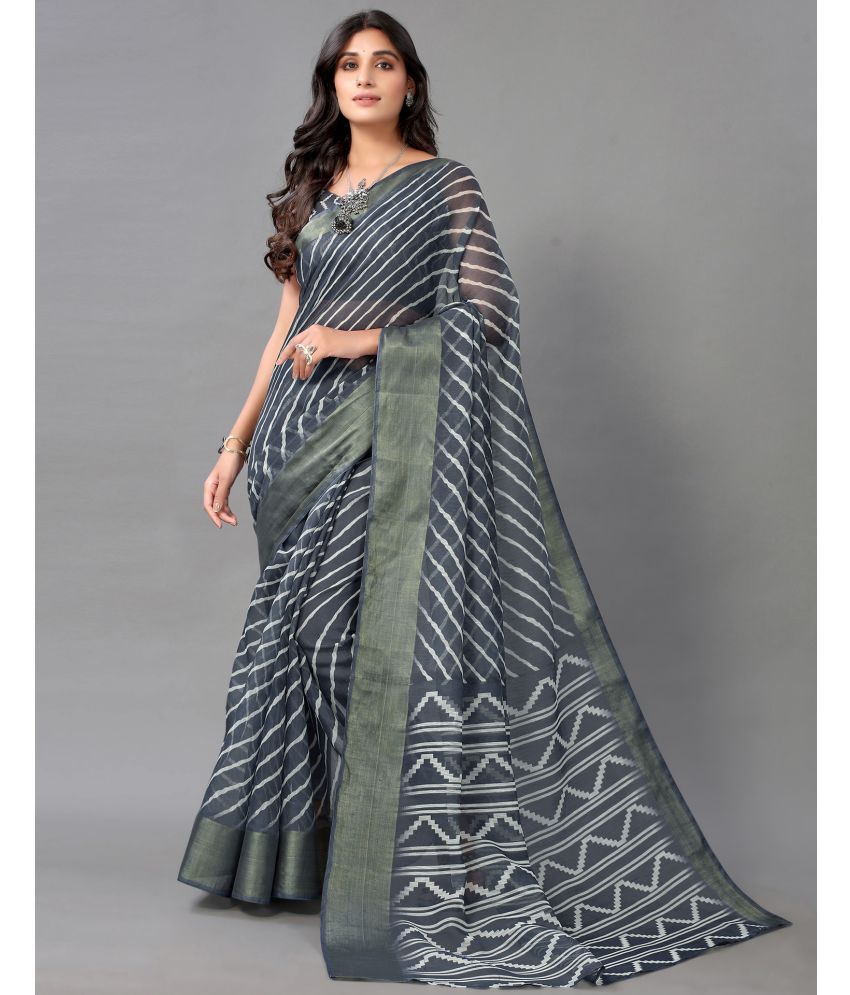     			Samah Cotton Striped Saree With Blouse Piece - Grey ( Pack of 1 )