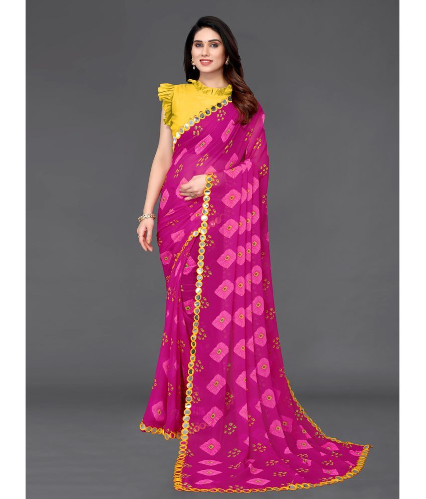     			Samah Georgette Printed Saree With Blouse Piece - Pink ( Pack of 1 )