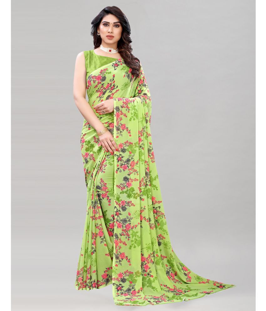     			Samah Georgette Printed Saree With Blouse Piece - Green ( Pack of 1 )