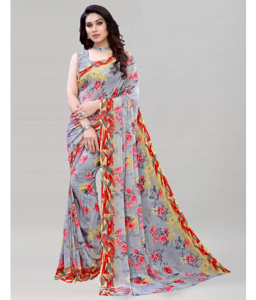     			Samah Georgette Printed Saree With Blouse Piece - Grey ( Pack of 1 )