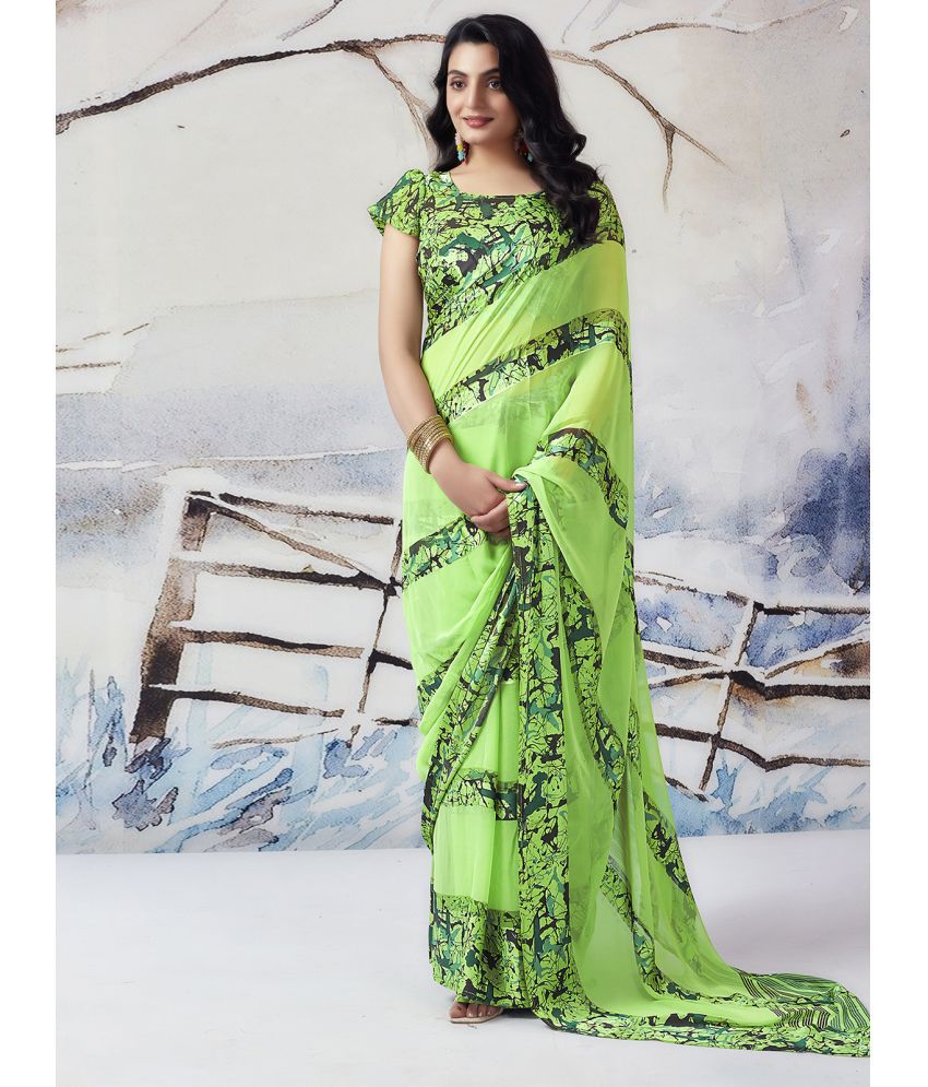     			Samah Georgette Printed Saree With Blouse Piece - Light Green ( Pack of 1 )