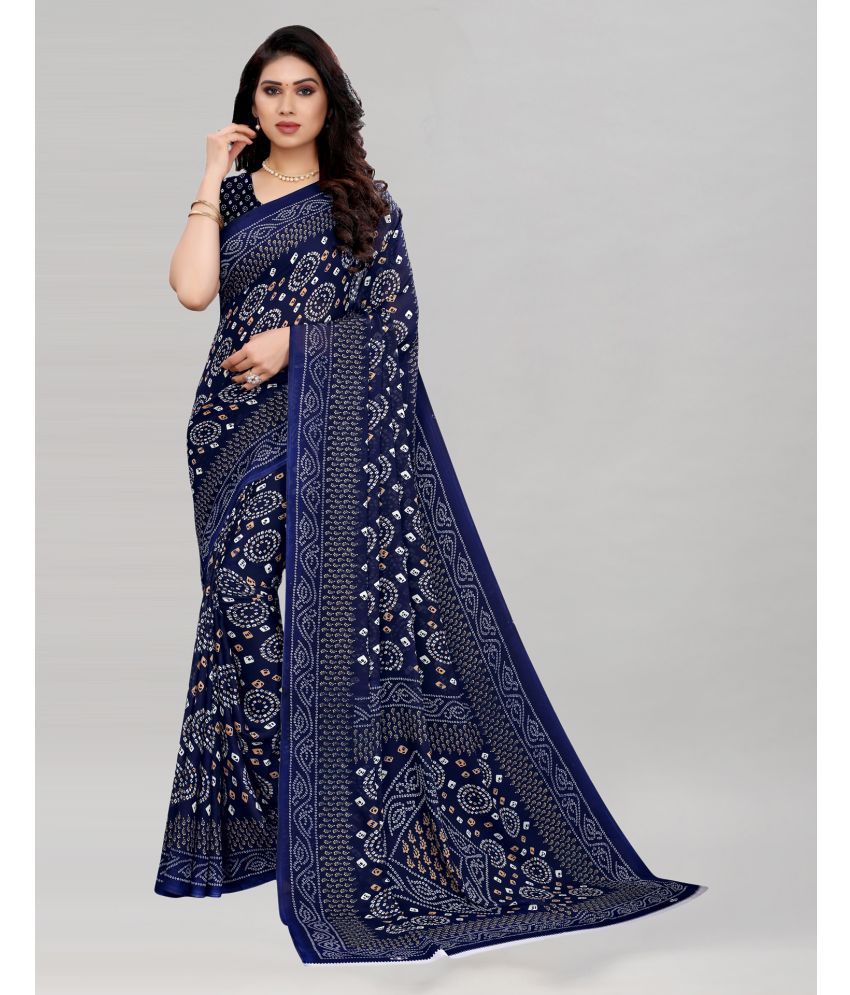     			Samah Georgette Printed Saree With Blouse Piece - Navy Blue ( Pack of 1 )