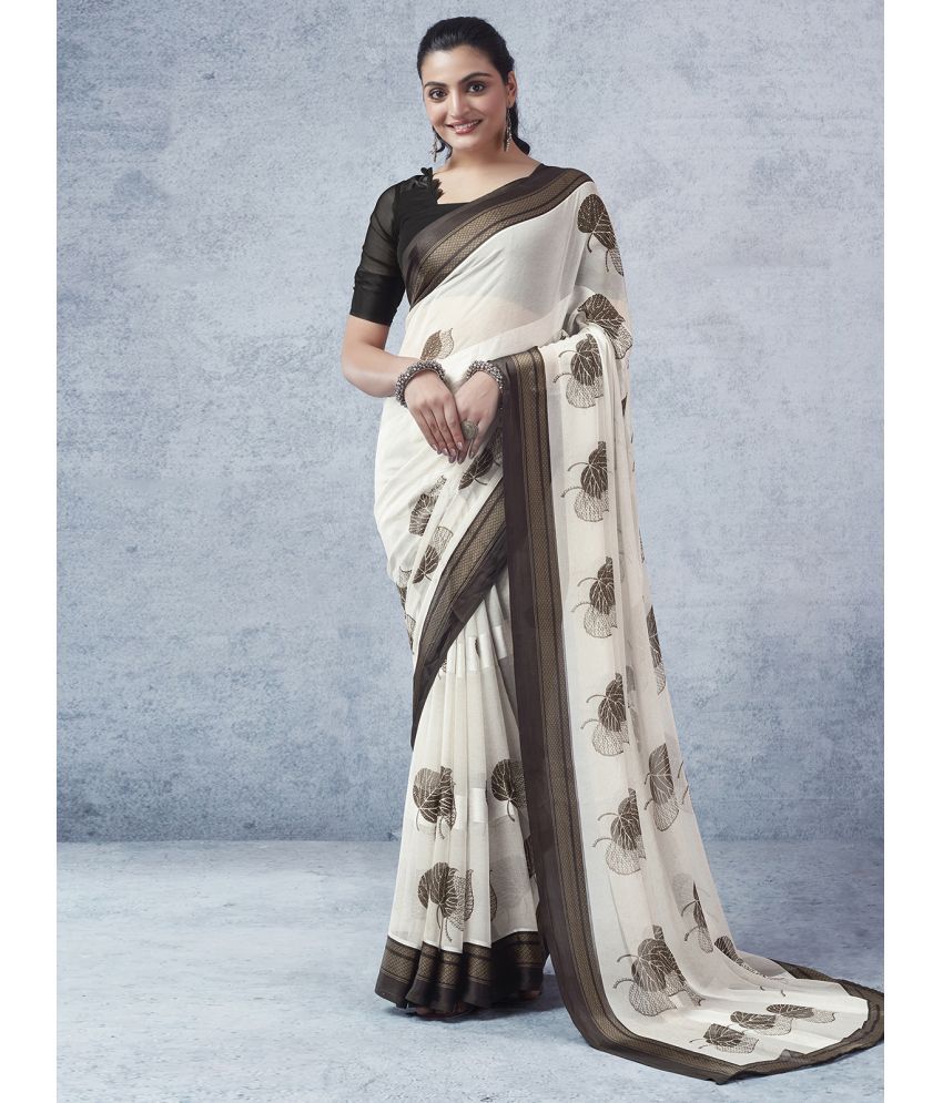     			Samah Georgette Printed Saree With Blouse Piece - Off White ( Pack of 1 )