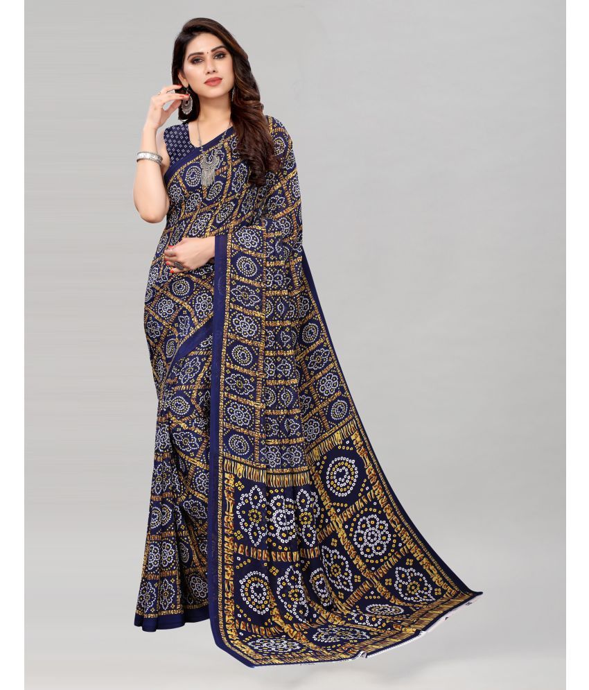     			Samah Georgette Printed Saree With Blouse Piece - Navy Blue ( Pack of 1 )