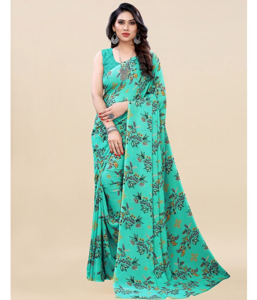     			Samah Georgette Printed Saree With Blouse Piece - Turquoise ( Pack of 1 )