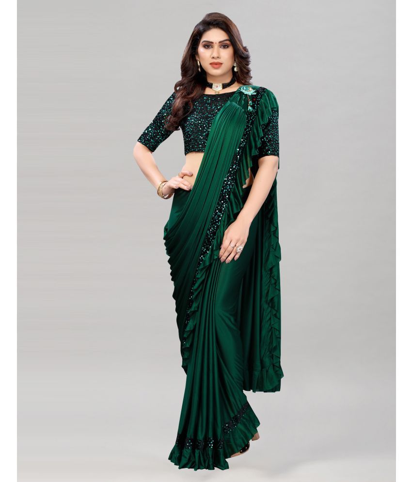     			Samah Lycra Embellished Saree With Blouse Piece - Green ( Pack of 1 )