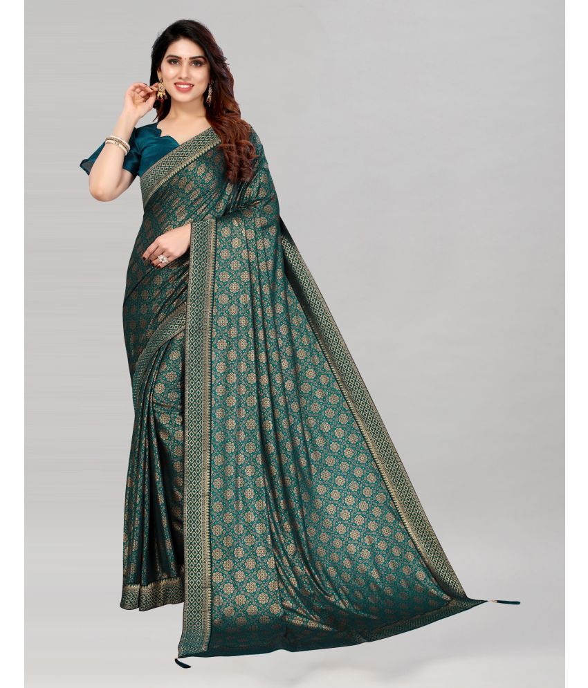     			Samah Lycra Printed Saree With Blouse Piece - Sea Green ( Pack of 1 )