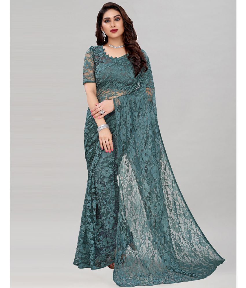     			Samah Net Self Design Saree With Blouse Piece - Sea Green ( Pack of 1 )