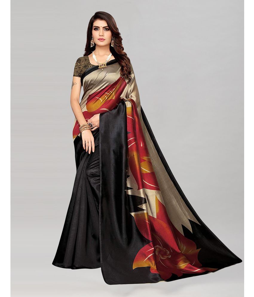     			Samah Silk Printed Saree With Blouse Piece - Black ( Pack of 1 )