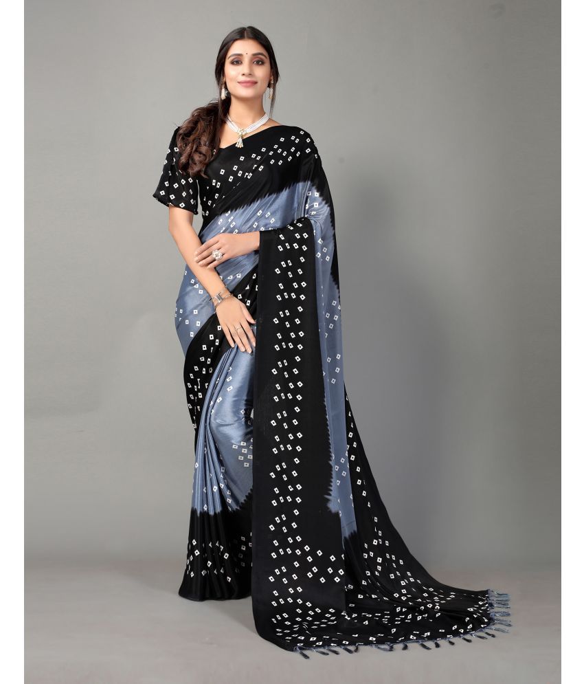     			Samah Silk Printed Saree With Blouse Piece - Dark Grey ( Pack of 1 )