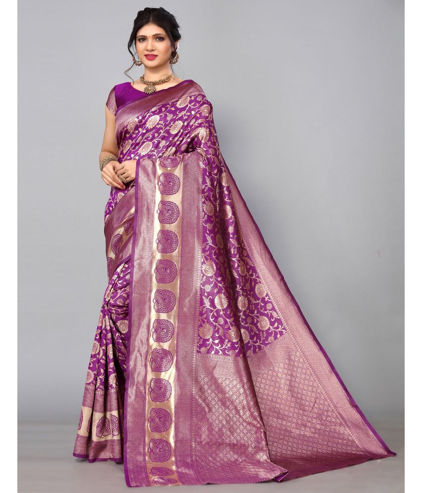     			Samah Silk Woven Saree With Blouse Piece - Purple ( Pack of 1 )