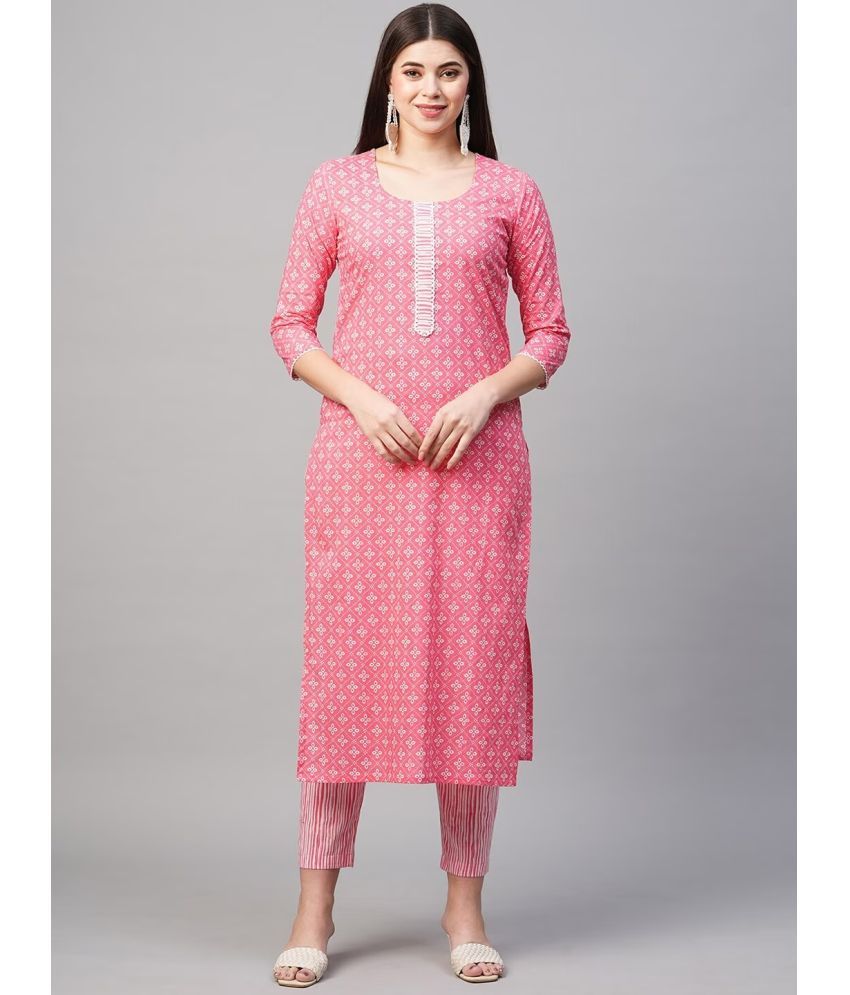     			Sitanjali Cotton Printed Straight Women's Kurti - Pink ( Pack of 1 )