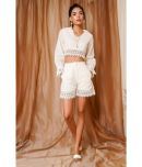 COOL AND CASUAL White Solid Shorts Top Set