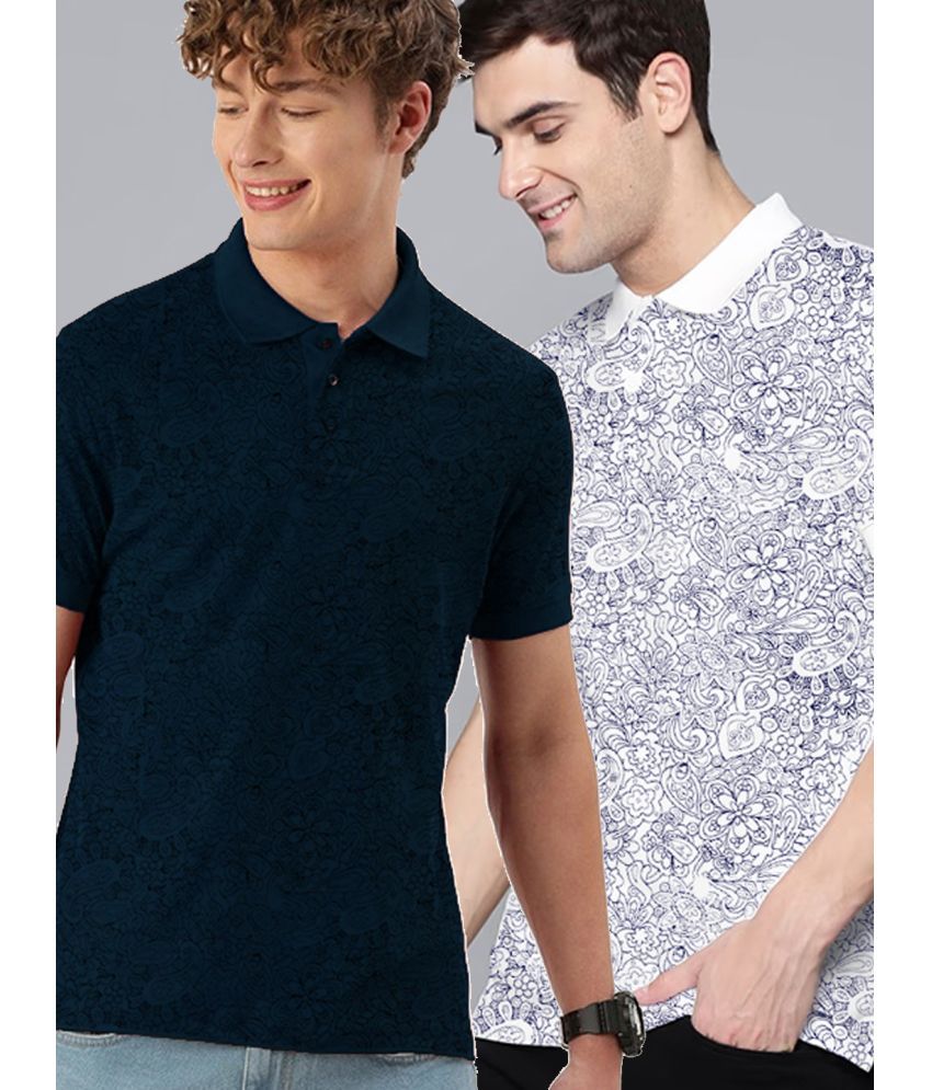     			ADORATE Cotton Blend Regular Fit Printed Half Sleeves Men's Polo T Shirt - Navy ( Pack of 2 )
