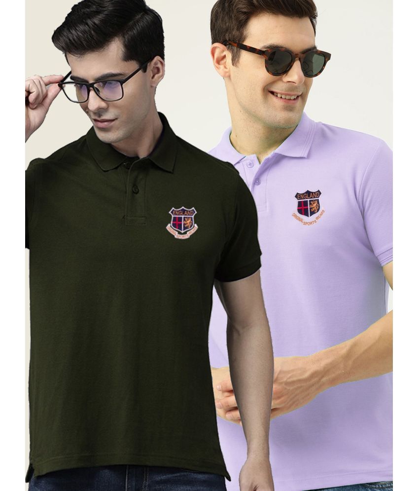     			ADORATE Cotton Blend Regular Fit Embroidered Half Sleeves Men's Polo T Shirt - Olive ( Pack of 2 )