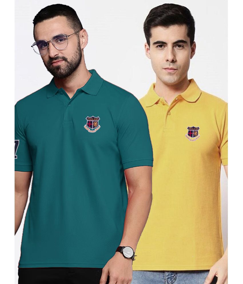     			ADORATE Cotton Blend Regular Fit Embroidered Half Sleeves Men's Polo T Shirt - Teal Blue ( Pack of 2 )