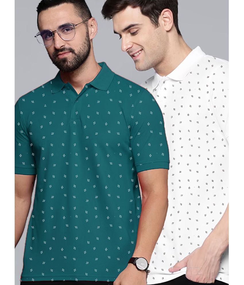     			ADORATE Cotton Blend Regular Fit Printed Half Sleeves Men's Polo T Shirt - Teal Blue ( Pack of 2 )