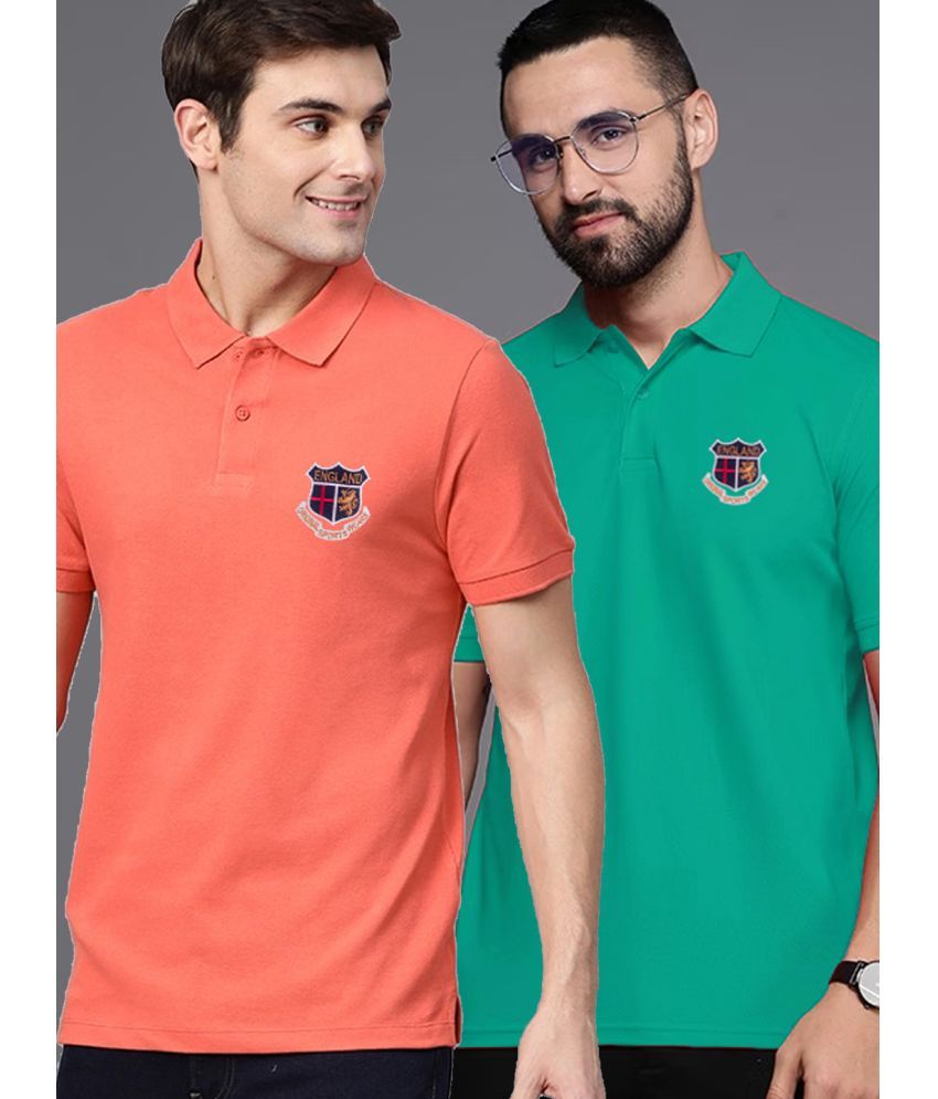     			ADORATE Cotton Blend Regular Fit Embroidered Half Sleeves Men's Polo T Shirt - Coral ( Pack of 2 )