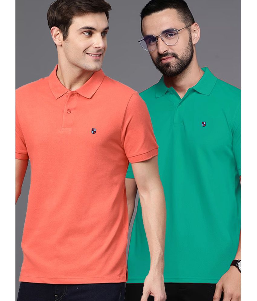     			ADORATE Cotton Blend Regular Fit Solid Half Sleeves Men's Polo T Shirt - Coral ( Pack of 2 )