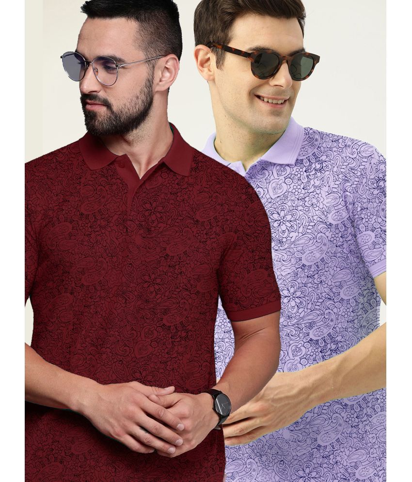     			ADORATE Cotton Blend Regular Fit Printed Half Sleeves Men's Polo T Shirt - Maroon ( Pack of 2 )