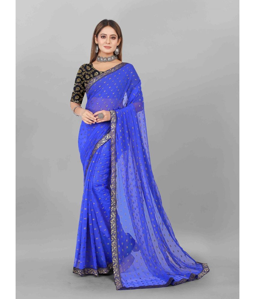     			Aardiva Chiffon Printed Saree With Blouse Piece - Blue ( Pack of 1 )