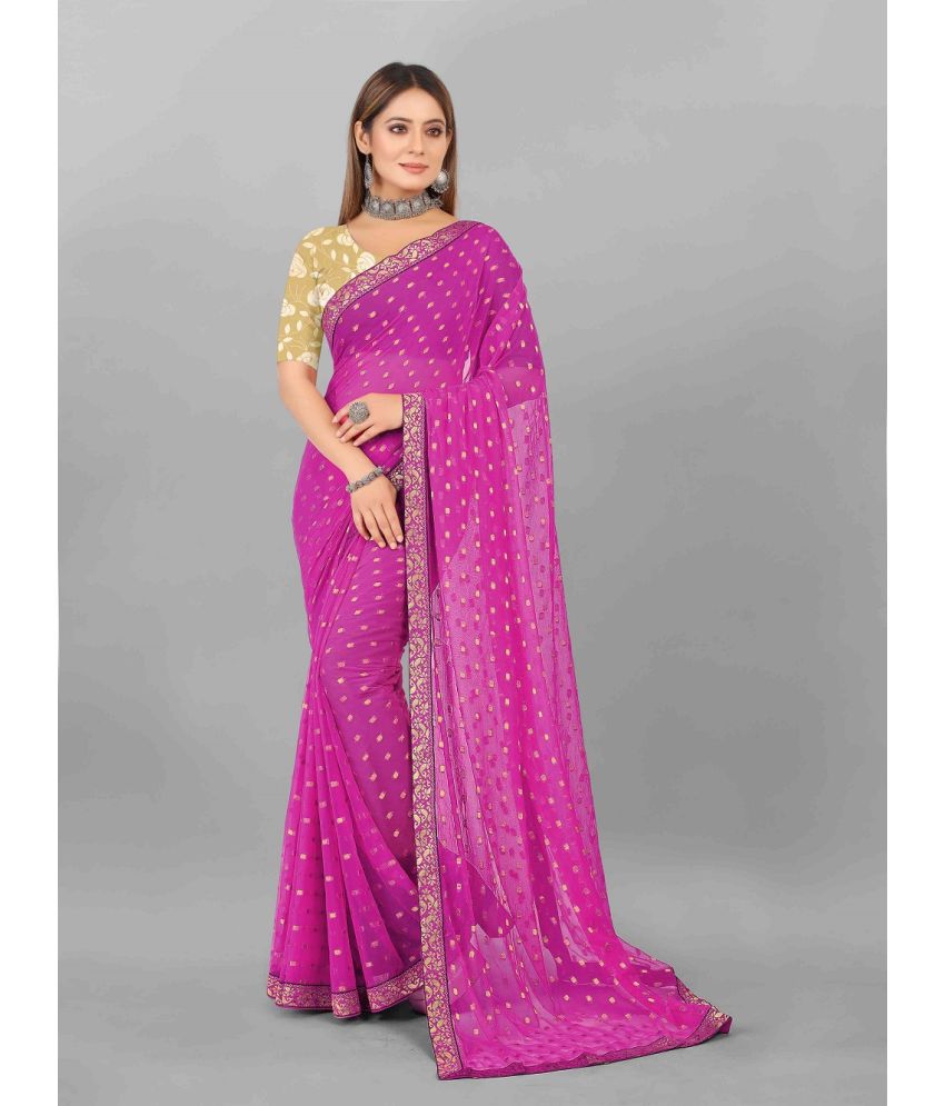     			Aardiva Chiffon Printed Saree With Blouse Piece - Pink ( Pack of 1 )