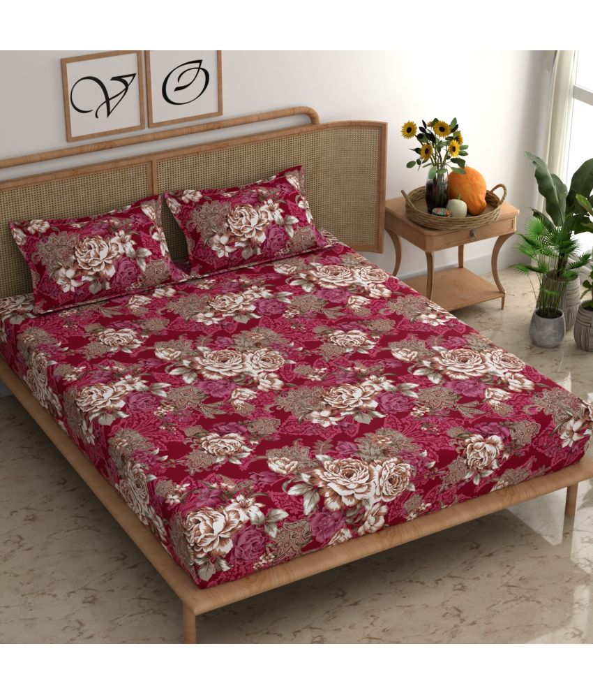     			CG HOMES Cotton Floral 1 Double Bedsheet with 2 Pillow Covers - Red