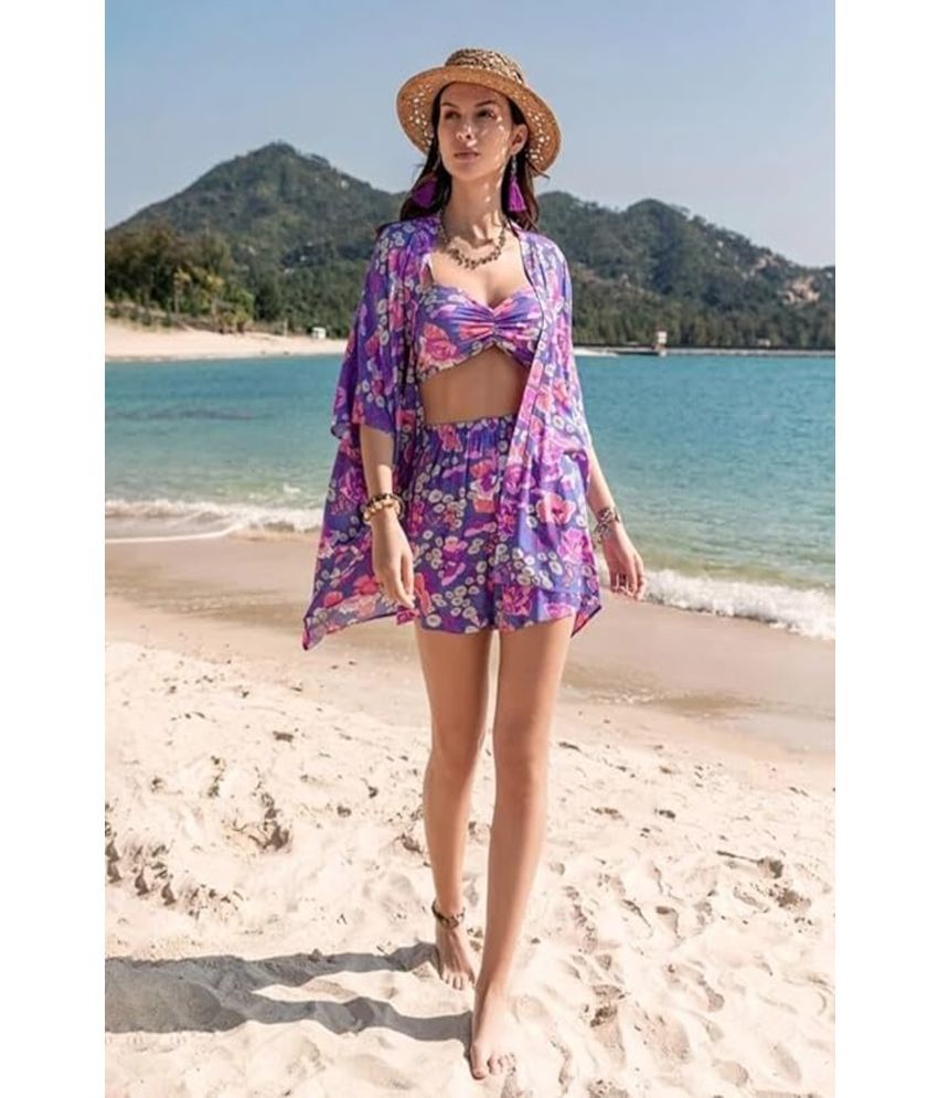     			COOL AND CASUAL Purple Printed 3 Piece Set
