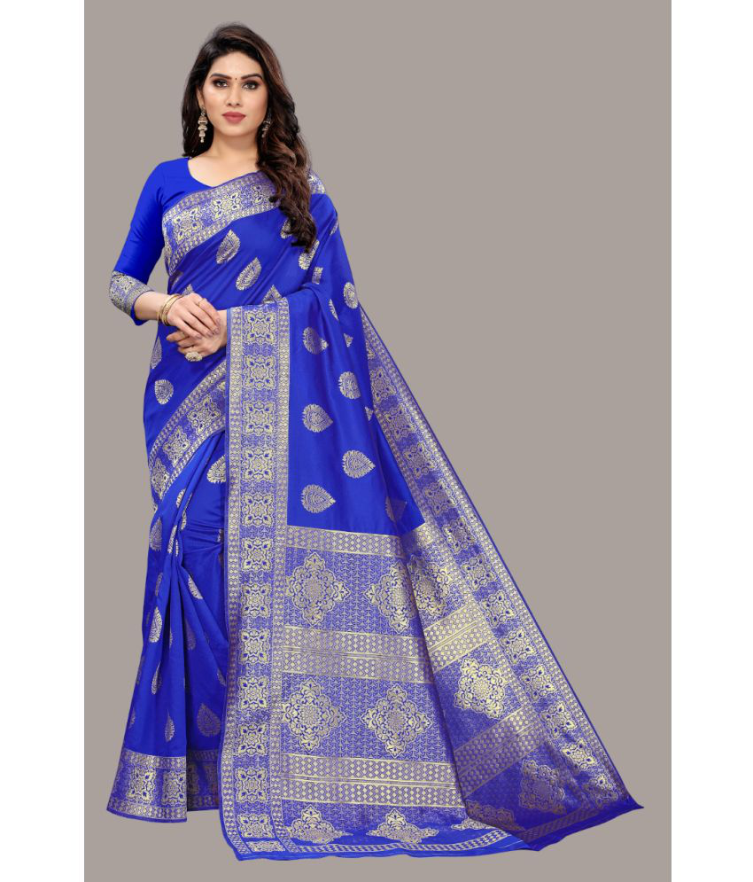     			GARIYA Banarasi Silk Embellished Saree With Blouse Piece - Blue ( Pack of 1 )
