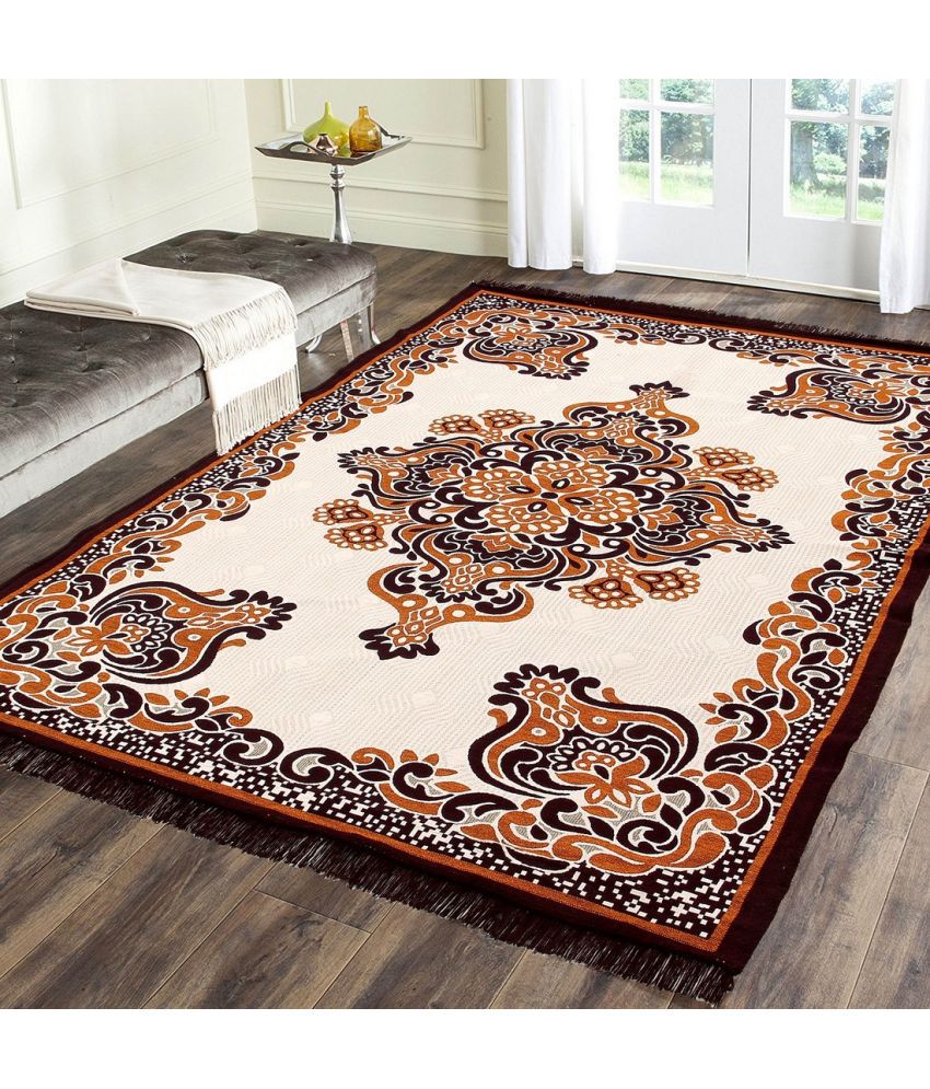     			HOMETALES Brown Poly Cotton Carpet Abstract 4x6 Ft