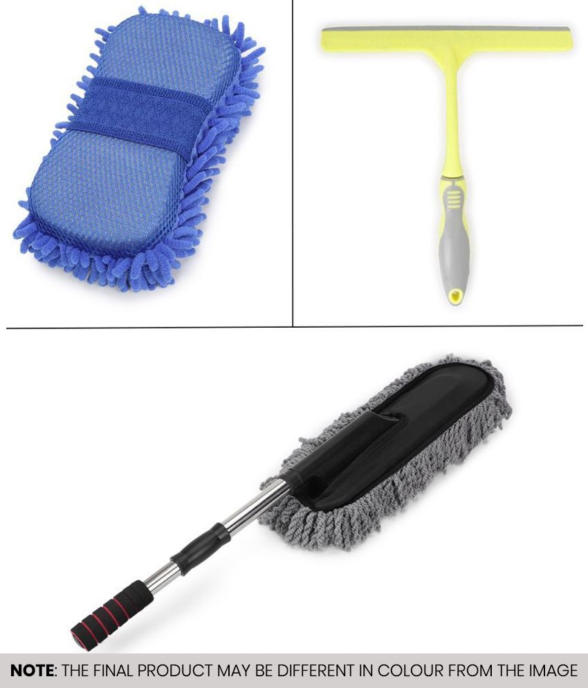     			HOMETALES - Car Cleaning Combo Of Microfiber Sponge ,Telescopic Extendable Duster and Wiper For Car Glass Cleaning for car accessories( Pack of 3 )
