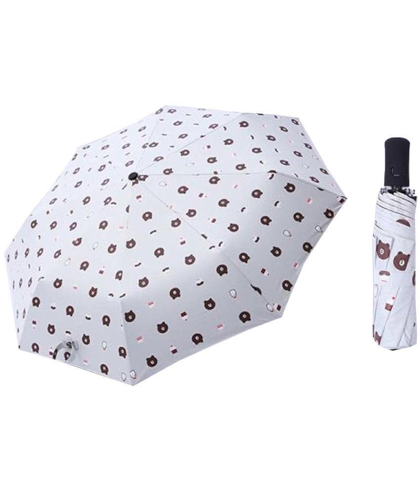     			Infispace Manual Umbrella For  Boys & Girls, UV-Rays Safe 23 Inch Large Size 3-Fold Bear Print Umbrella,Silver Color Umberallas For Sun & Rain