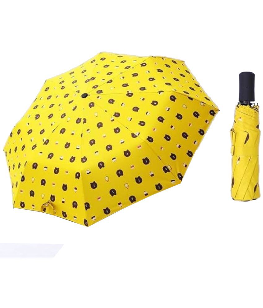     			Infispace Manual Umbrella For  Boys & Girls, UV-Rays Safe 23 Inch Large Size 3-Fold Bear Print Umbrella,Yellow Color Umberallas For Sun & Rain