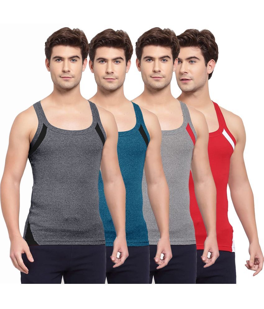     			SPORTO Multicolor Cotton Men's Vest ( Pack of 4 )