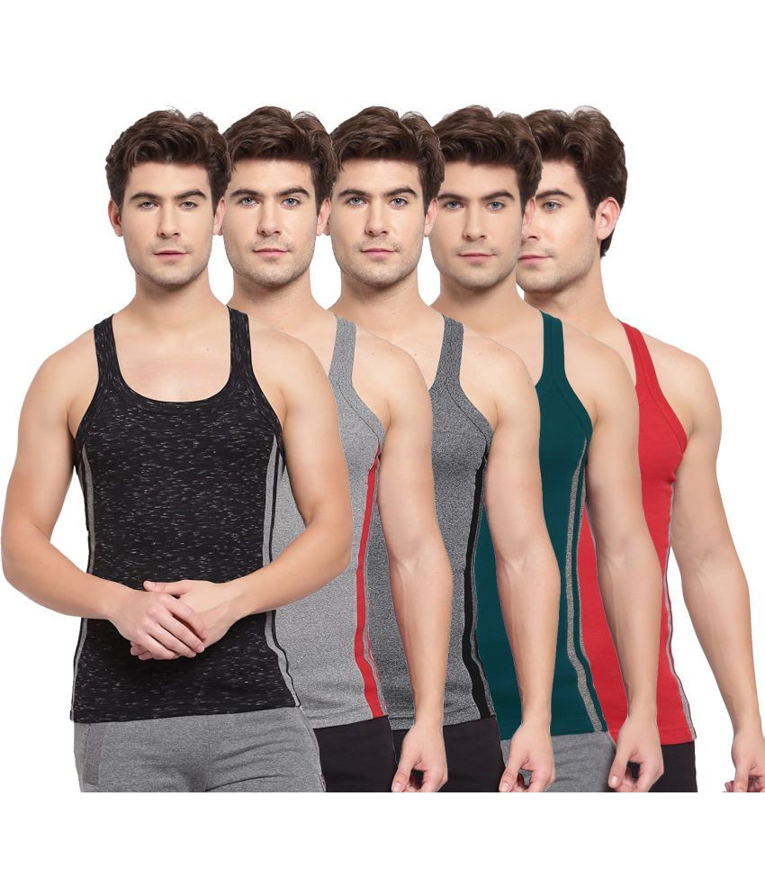     			SPORTO Multicolor Cotton Men's Vest ( Pack of 5 )