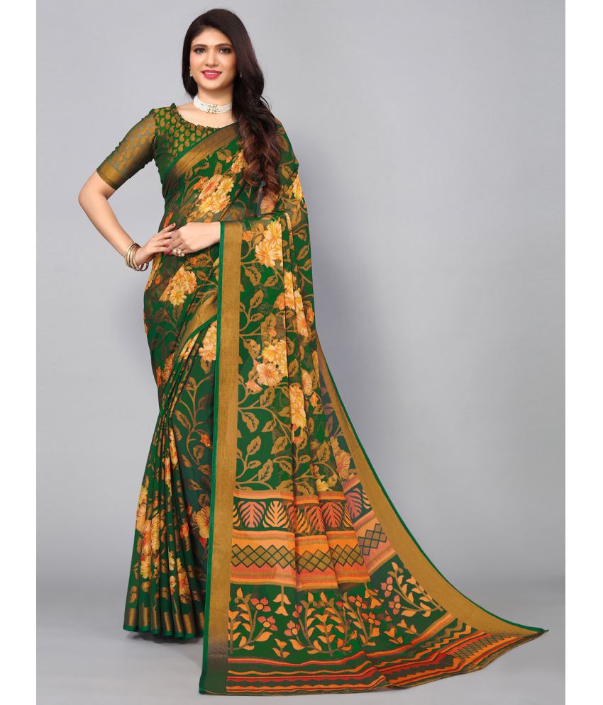     			Samah Brasso Printed Saree With Blouse Piece - Green ( Pack of 1 )