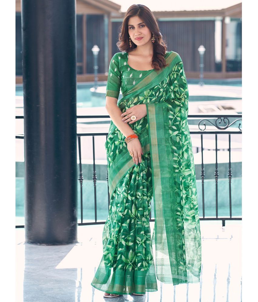     			Samah Cotton Printed Saree With Blouse Piece - Sea Green ( Pack of 1 )