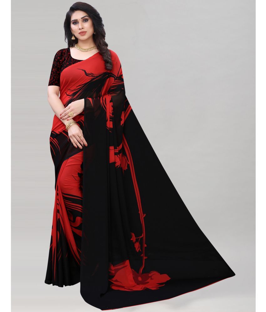     			Samah Georgette Printed Saree With Blouse Piece - Black ( Pack of 1 )