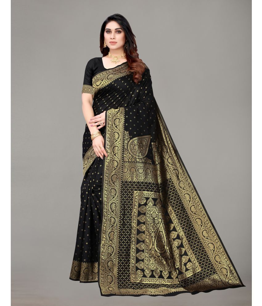     			Samah Silk Embellished Saree With Blouse Piece - Black ( Pack of 1 )