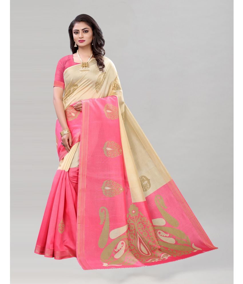     			Samah Silk Printed Saree With Blouse Piece - Pink ( Pack of 1 )