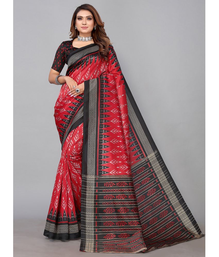     			Samah Silk Printed Saree With Blouse Piece - Red ( Pack of 1 )