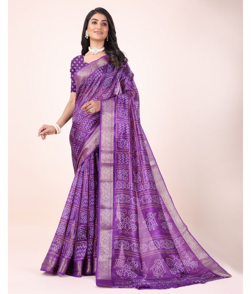     			Sanjana Silks Cotton Printed Saree With Blouse Piece - Purple ( Pack of 1 )