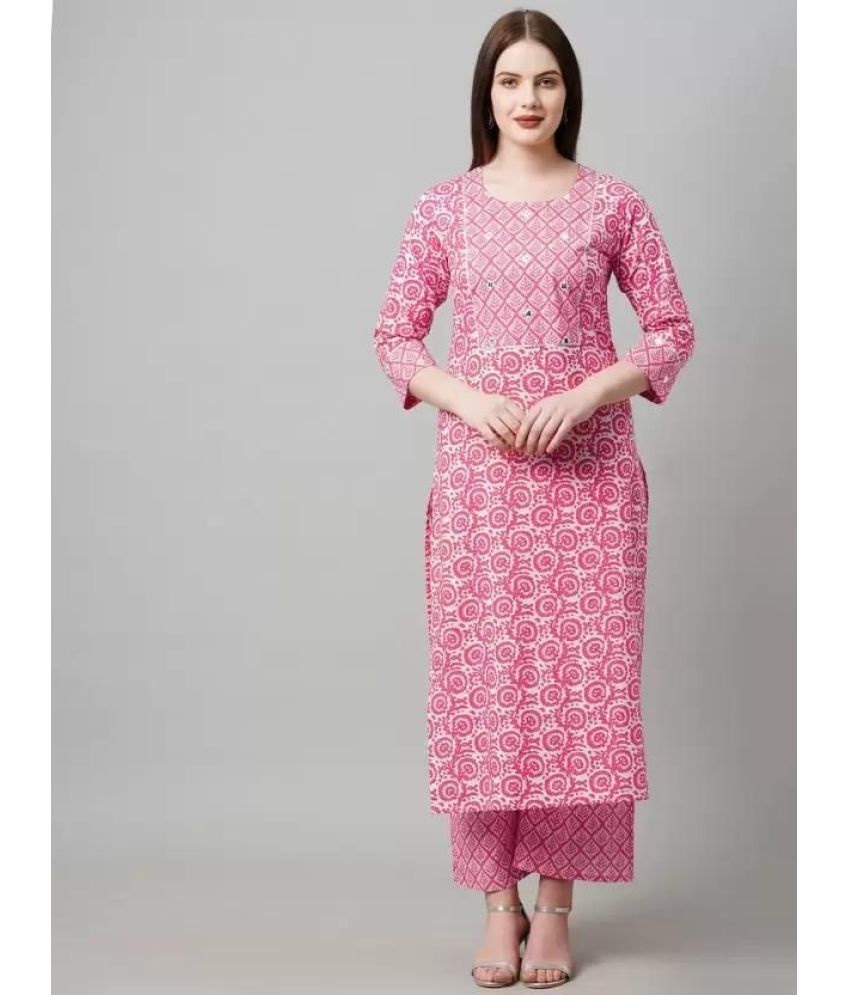     			Sanjana Silks Cotton Printed Straight Women's Kurti - Pink ( Pack of 1 )