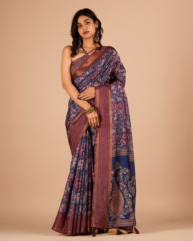    			Sitanjali Lifestyle Cotton Blend Printed Saree With Blouse Piece - Navy Blue ( Pack of 1 )