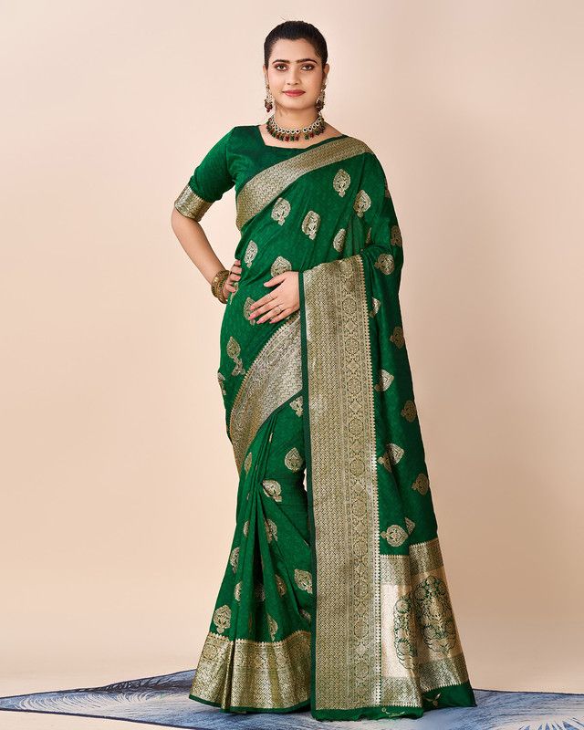     			Sitanjali Lifestyle Silk Printed Saree With Blouse Piece - Green ( Pack of 1 )