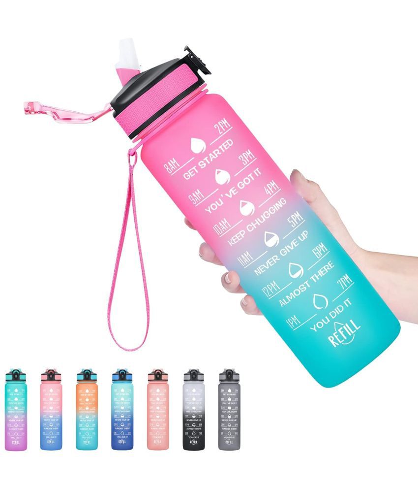     			Water Bottle with Times to Drink and Straw, Motivational Time Marker Water Bottles with Strap (Multi Colour)