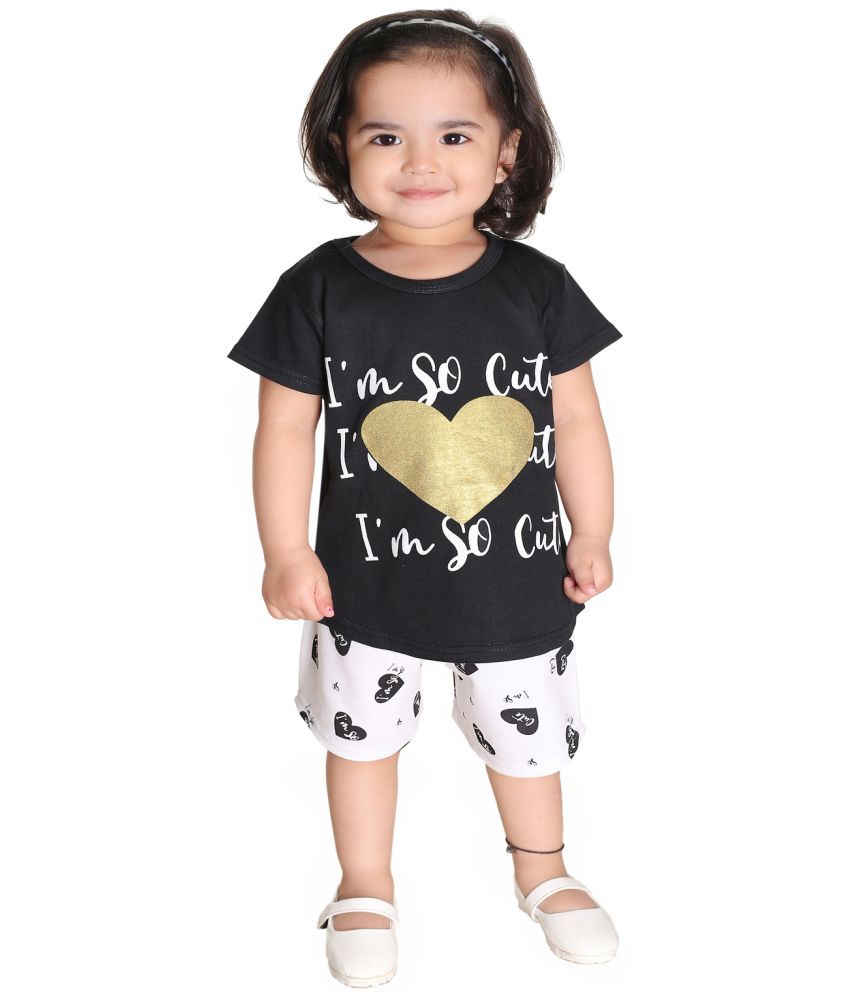     			s muktar garments Black Cotton Girls Top With Shorts ( Pack of 1 )