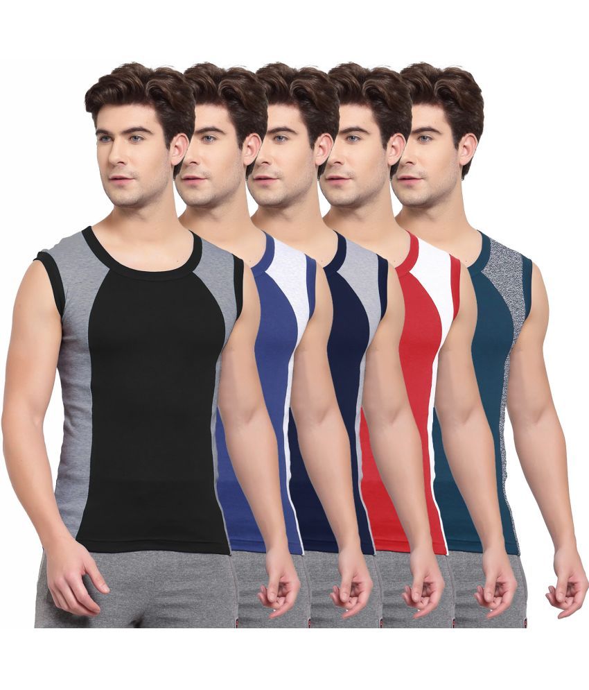     			SPORTO Multicolor Cotton Men's Vest ( Pack of 5 )