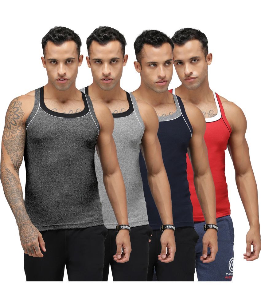     			SPORTO Multicolor Cotton Men's Vest ( Pack of 4 )